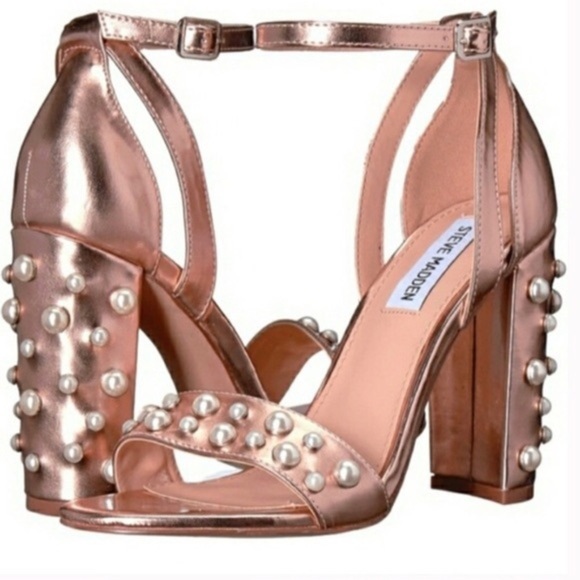 Steve Madden Madiera Pearl Rose Gold Block Heels - Picture 1 of 2